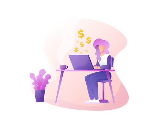 Freelance dólar ganhando site ilustração plana