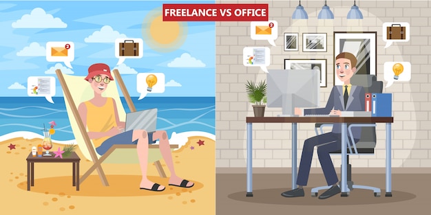 Freelance vs. conceito de trabalho de escritório.