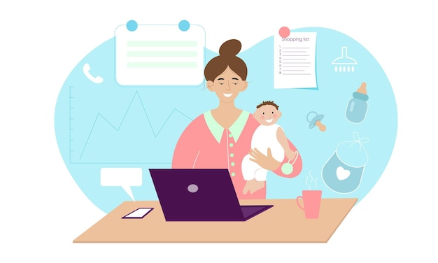 Freelancer de mulher trabalhando em casa com criança equilíbrio entre trabalho e maternidade