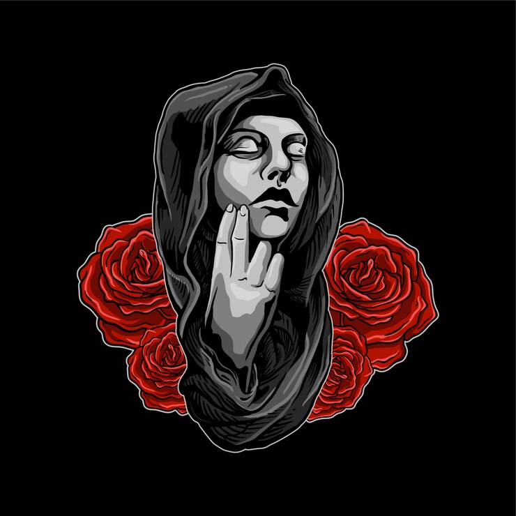 Vetor freira, com, flor, illlustration