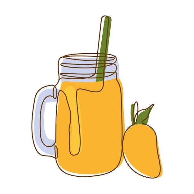 Fresh Mango Fruit Juice Smoothies Bebida saudável em copo com design de arte de linha