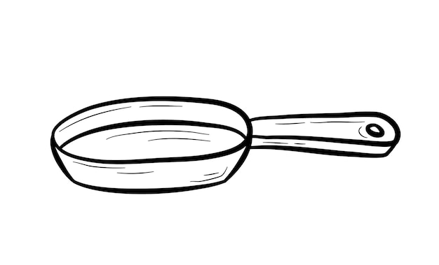 Frigideira desenhada à mão. utensílio de cozinha para cozinhar alimentos. ilustração vetorial em estilo doodle