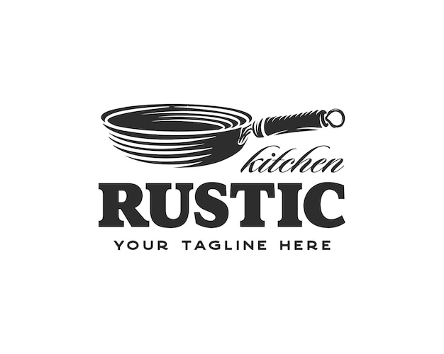 Frigideira rústica retrô vintage ferro fundido para cozinha de prato de comida tradicional design de logotipo de cozinha clássica