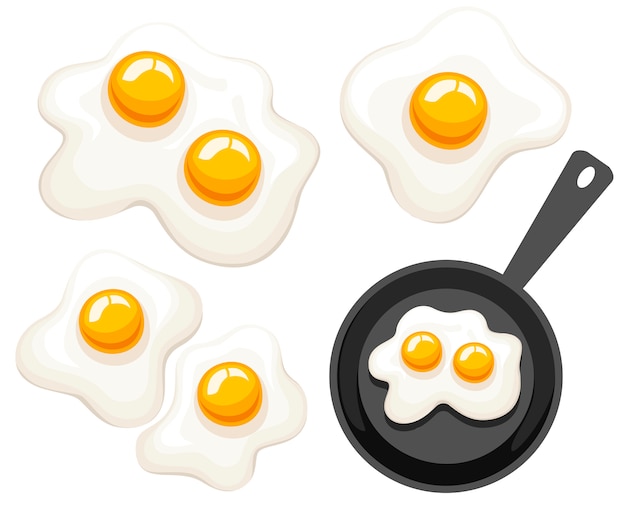 Frigideira, vista superior. panela com ovo frito. ilustração em fundo branco