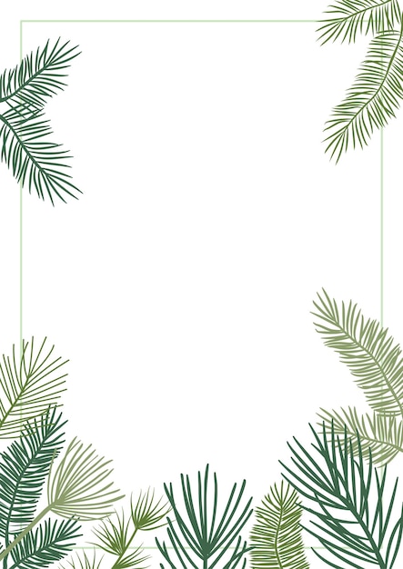 Fronteira de vetor de planta de natal com ramos de abeto e pinheiro, grinalda perene e quadros de cantos. cartão vintage da natureza, ilustração da folhagem
