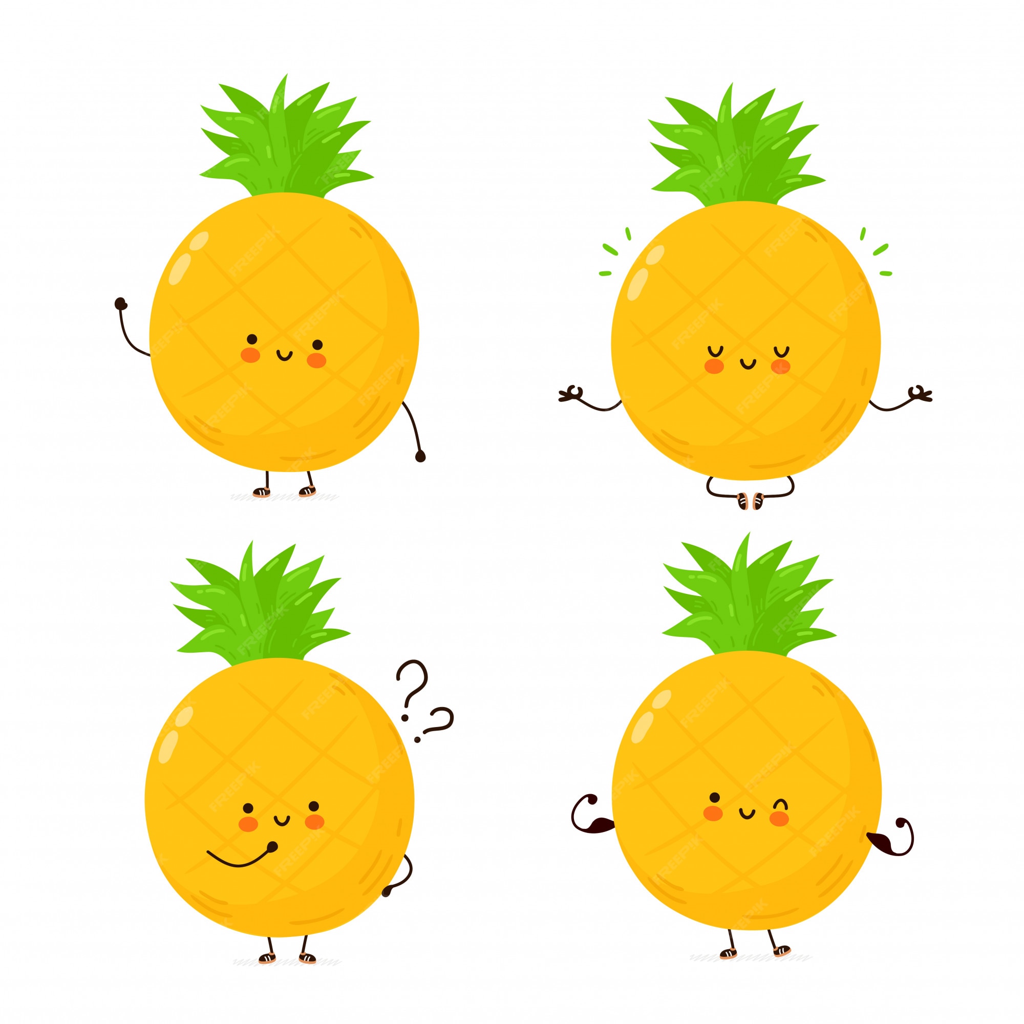 Conjunto de frutas kawaii dos desenhos animados isolado