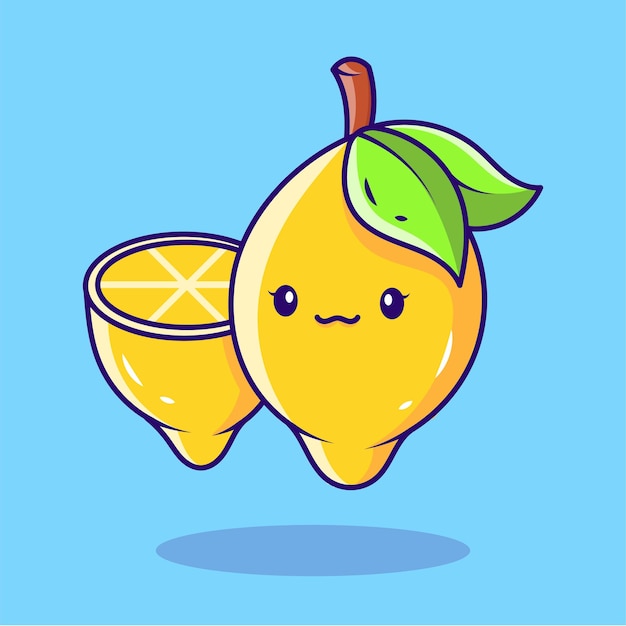 Vetor fruta de limão bonito com olhos e boca. ilustração infantil em estilo simples de desenho animado.