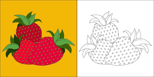 Fruta de morango adequada para ilustração vetorial de página para colorir infantil