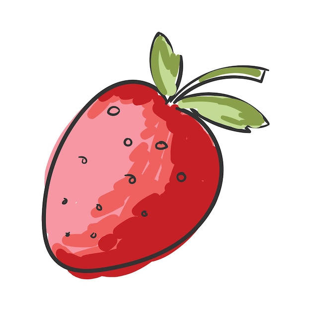 Fruta de verão morango vermelho sobre fundo branco vector doodle cartoon estilo ilustração gráfica cartão de cartaz de impressão vegetariana sobremesa orgânica natural doce baga fresca