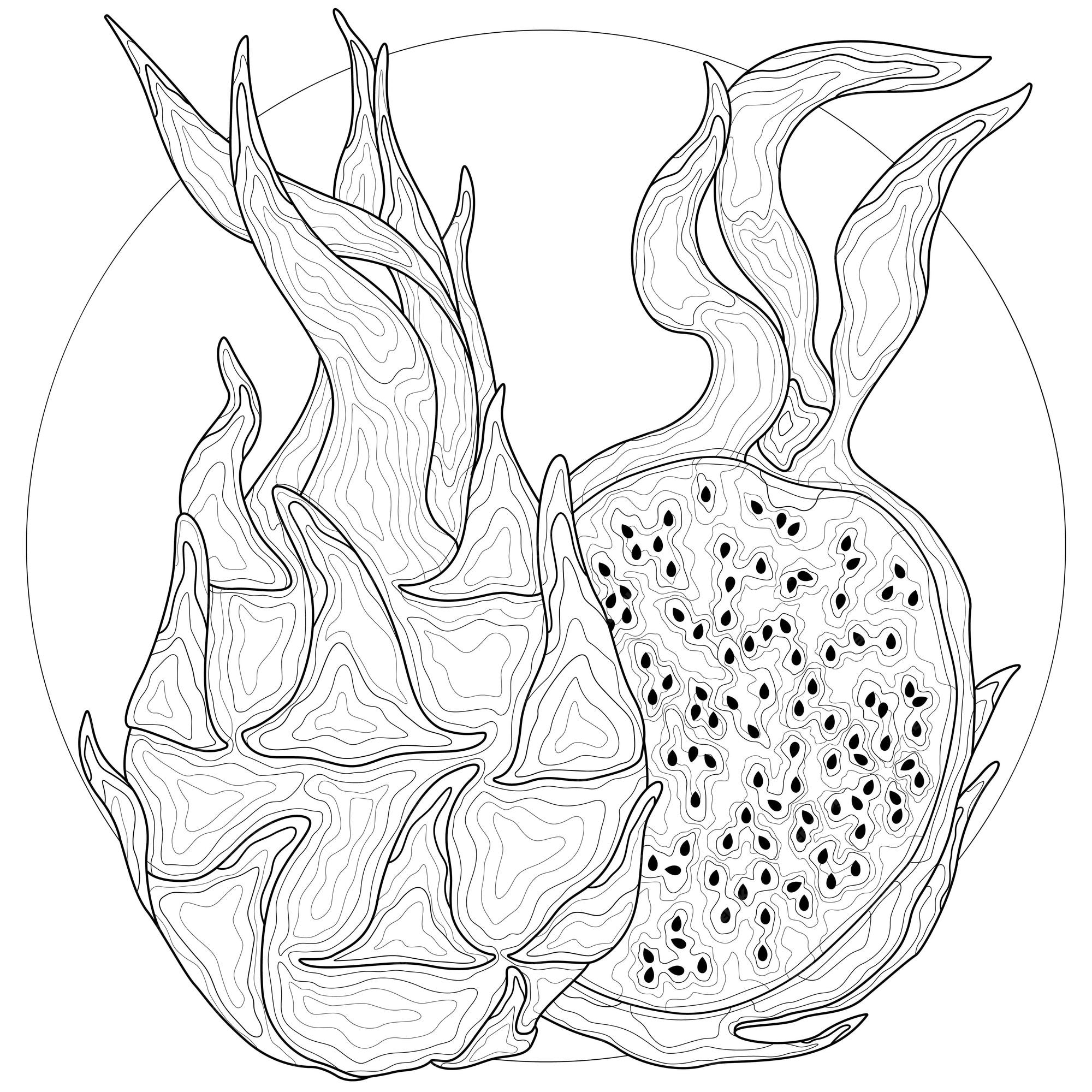 Desenhos de frutas do dragão para colorir - Páginas para colorir