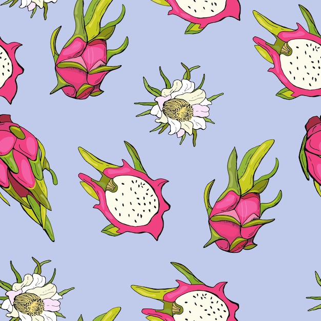 Fruta do dragão vermelho. padrão sem emenda de frutas com pitaiaia. design para tecido, têxtil, papel de parede