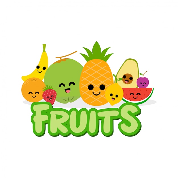 Fruta fofa sorriso conjunto ilustração vetorial