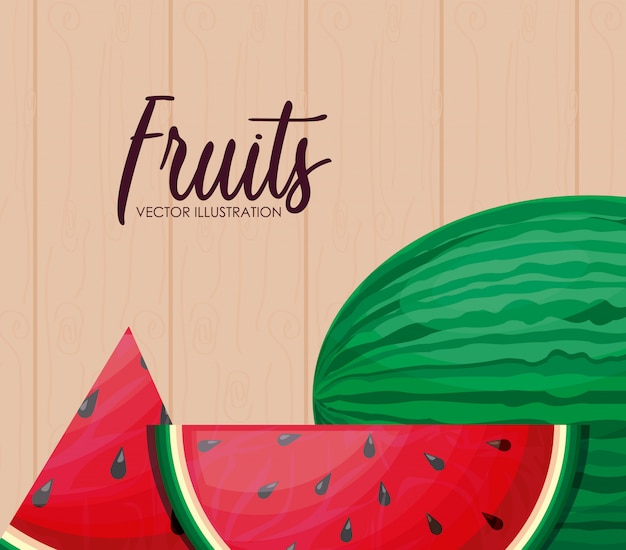 Vetor fruta fresca saudável melancia com fatias