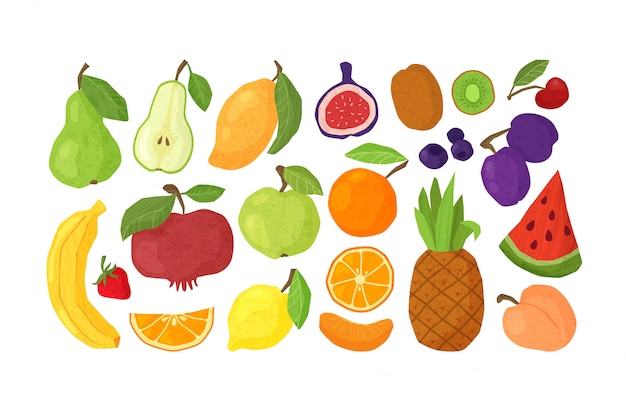 fruta - maçã, laranja, romãs, abacaxi, kiwi, melancia, figos elementos isolados no branco
