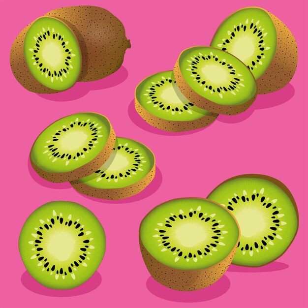 Vetor fruta nz kiwi, fruta fatiada suculenta