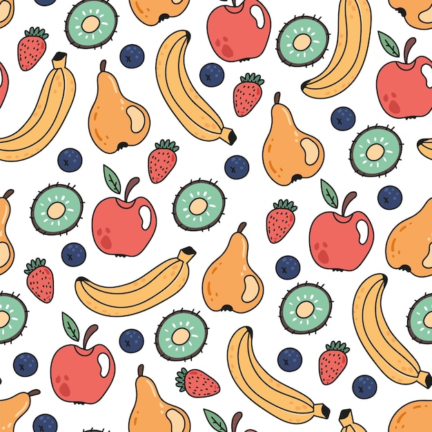 Fruta verão tropical linha exótica doodle arte sem costura papel de parede conceito de padrão de fundo