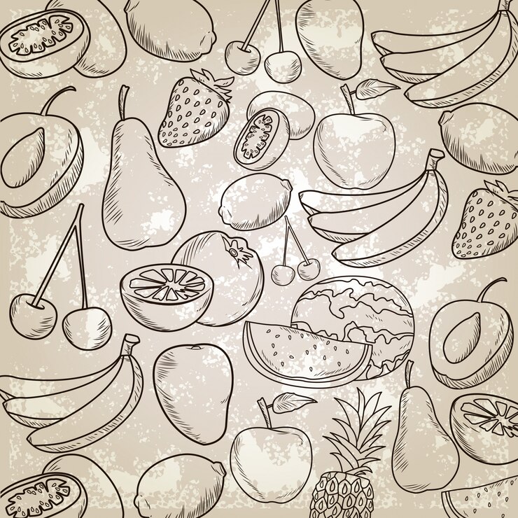 Vetor frutas desenhadas à mão