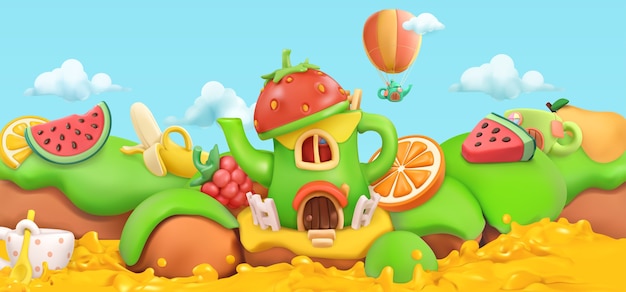 Vetor frutas doces. fundo de paisagem de desenho animado