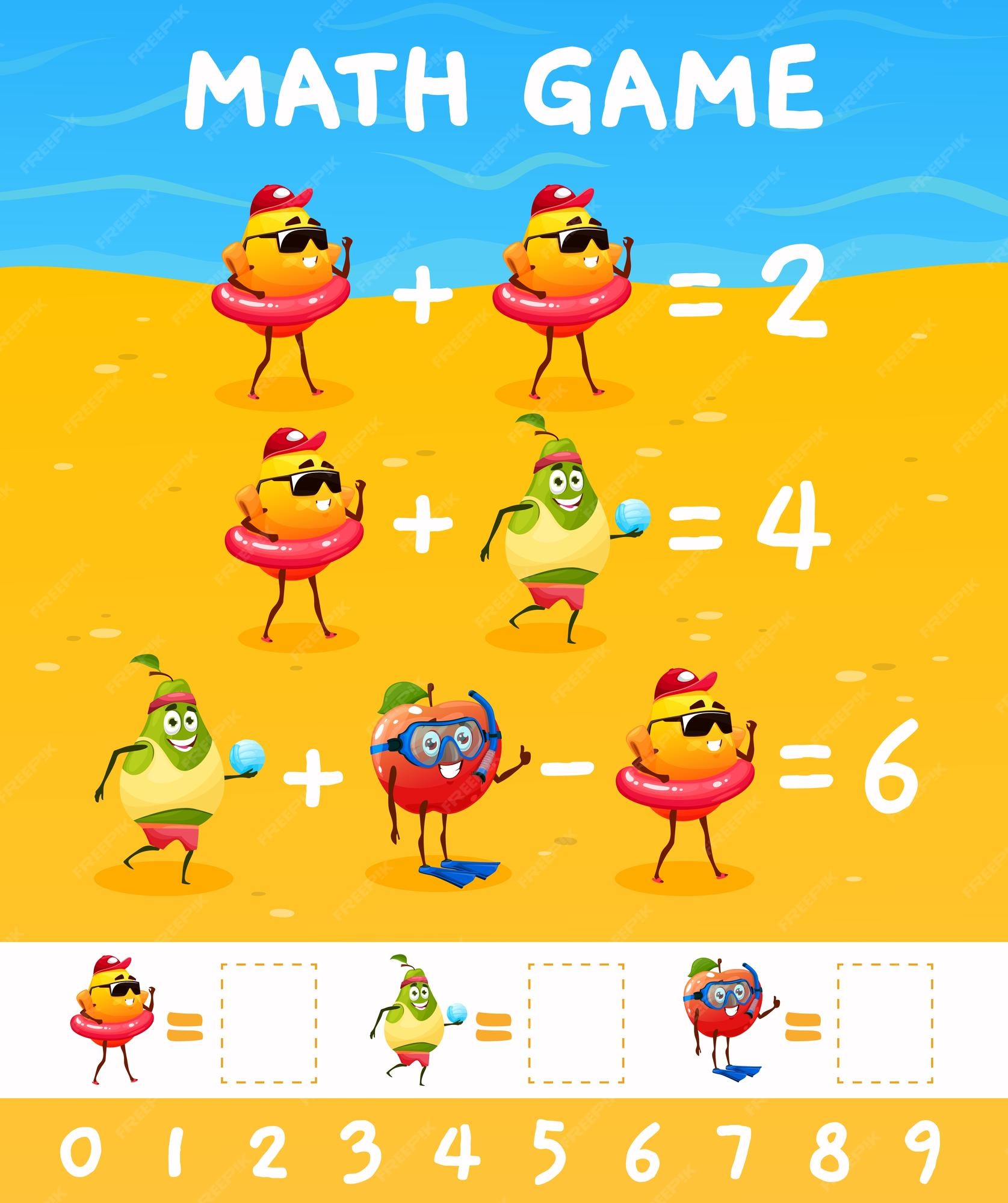 Frutas dos desenhos animados nas férias de verão quiz do jogo de matemática