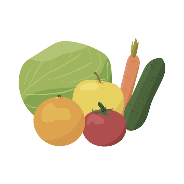 Vetor frutas e legumes de ilustração plana vetorial