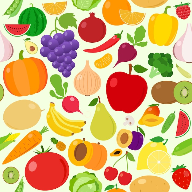 Frutas e vegetais sem costura padrão ou plano de fundo