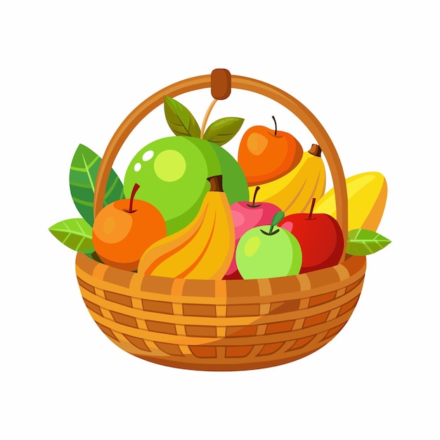 Vetor frutas em cestas tradicionais de vime