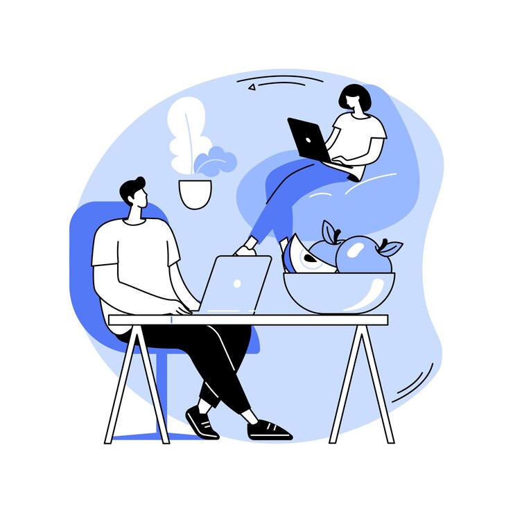 Vetor frutas frescas no escritório isolado ilustrações vetoriais de desenhos animados