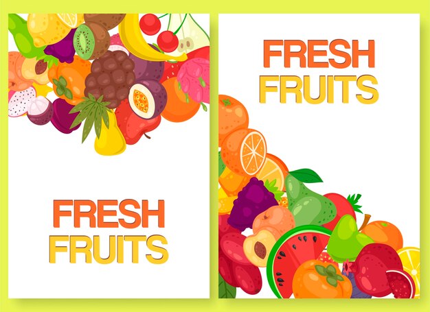 Frutas frescas para o mercado agrícola conjunto de banners.