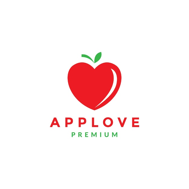 Frutas frescas vermelhas amor maçã logotipo símbolo ícone vector design gráfico ilustração idéia criativa