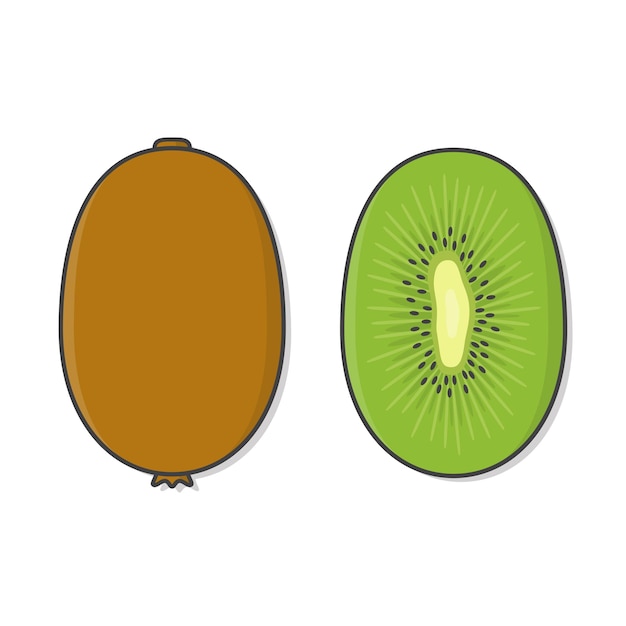 Vetor frutas kiwi e fatias de ilustração do ícone de kiwi. ícone plano de frutas frescas de kiwi