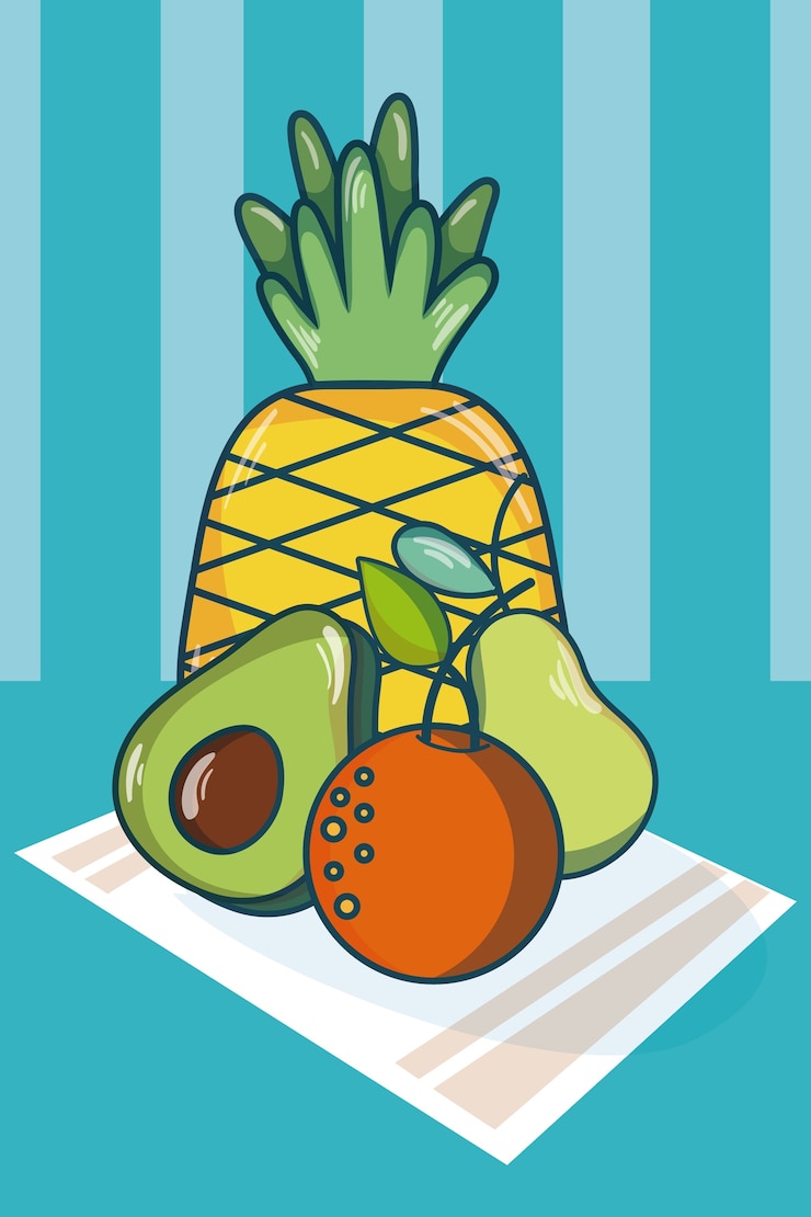 Vetor frutas no conceito de desenhos animados de toalha de mesa