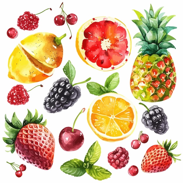 Vetor frutas pintadas à mão