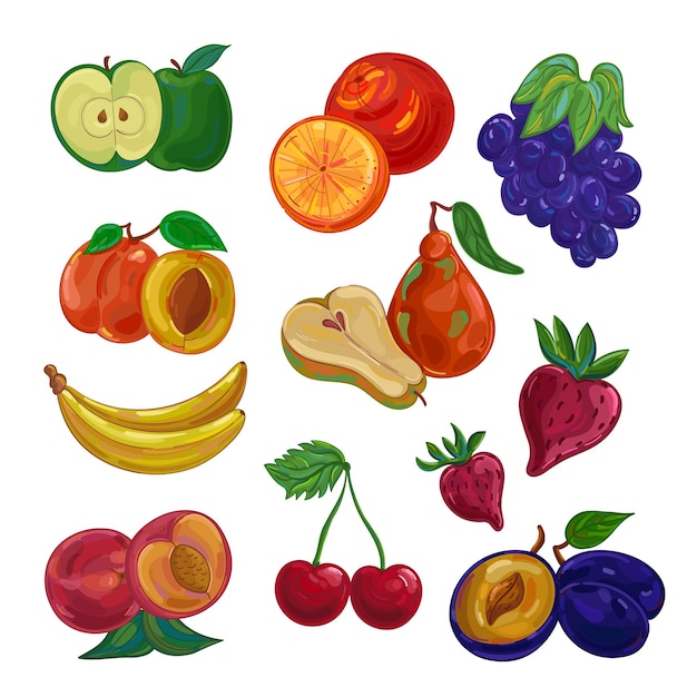 Frutas pitorescas de ilustração vetorial em fundo branco isolado.