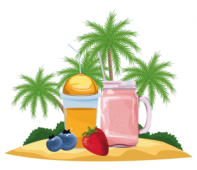 Vetor frutas tropicais e smoothie drink