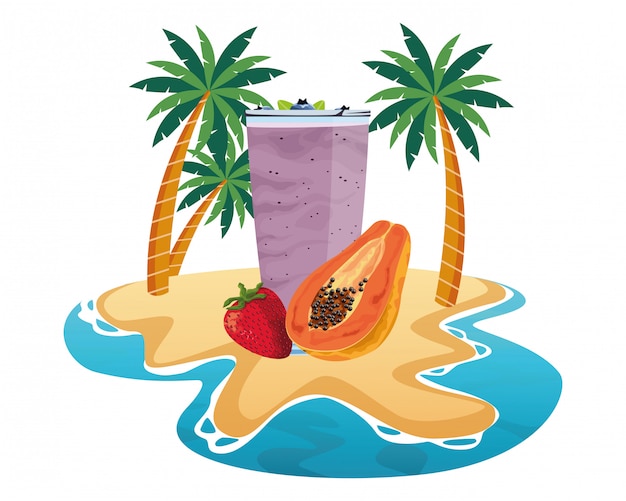 Vetor frutas tropicais e smoothie drink