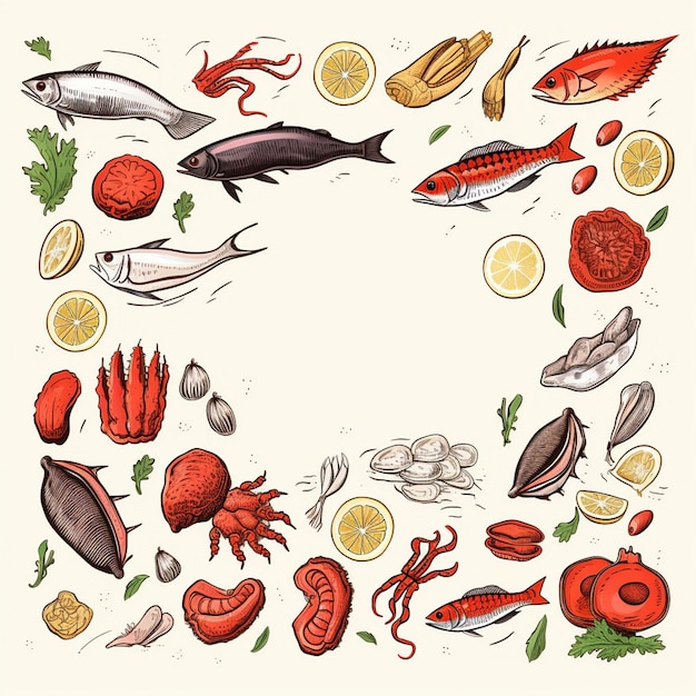 Vetor frutos do mar peixe ilustração comida vetor oceano mar menu camarão caranguejo design conjunto de restaurante
