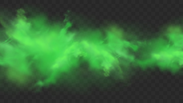 Fumaça verde isolada em fundo transparente. Realista verde mau cheiro, nuvem de névoa mágica, gás tóxico químico, ondas de vapor. Ilustração realista