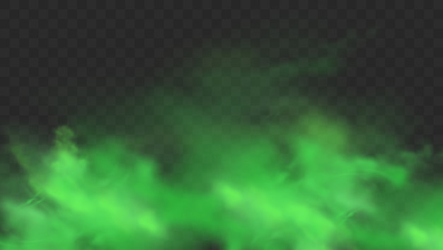 Fumaça verde isolada em fundo transparente. Realista verde mau cheiro, nuvem de névoa mágica, gás tóxico químico, ondas de vapor. Ilustração realista