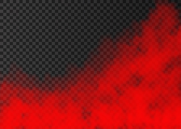 Vetor fumaça vermelha isolada em fundo transparente. efeito especial de vapor. névoa de fogo de vetor colorido realista ou textura de névoa.