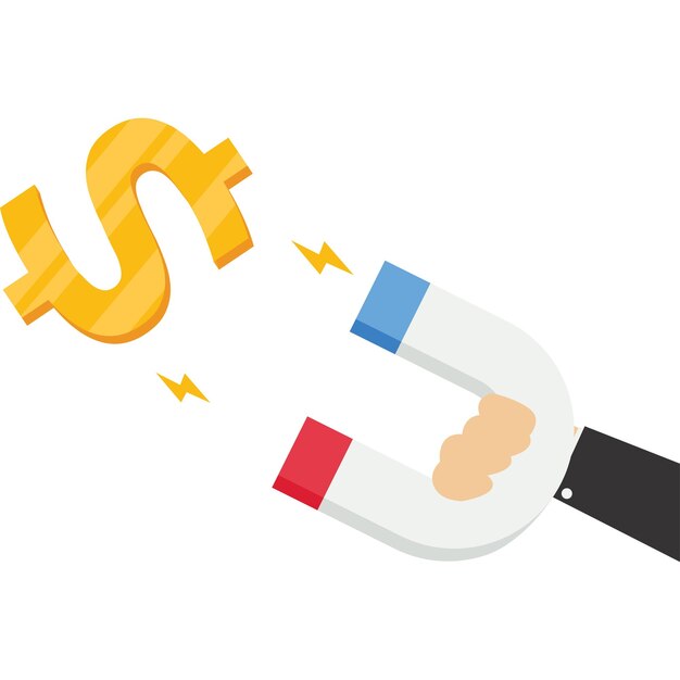 Funcionárias usam ímãs para atrair grandes somas de dinheiro Ilustração vetorial em estilo plano