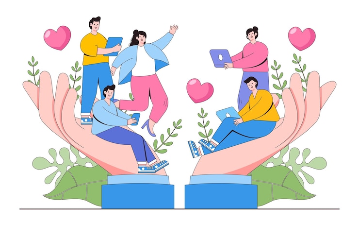 Vetor funcionários de escritório plano trabalhando no conceito de mãos carinhosas ilustração vetorial mínima de estilo de design de contorno para imagens de herói de infográficos de banner da web de página de destino
