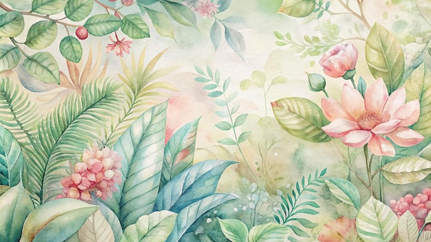 Vetor fundamentos aquarelados de várias plantas e flores