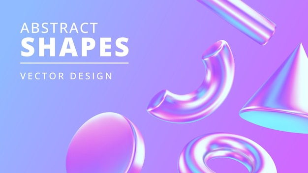 Fundo 3D de gradiente abstrato com diferentes formas holográficas simples Desenho geométrico realista