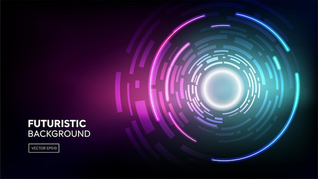 Fundo abstrato circular scifi digital futurista com tema cyberpunk de luz laser brilhante colorido