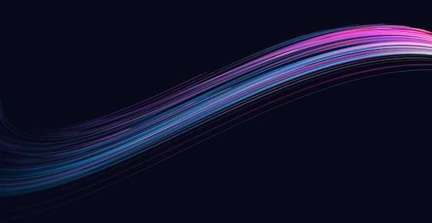 Fundo abstrato com composição de raios de fluxo gráfico de ondas fluidas luzes de neon brilhantes no escuro