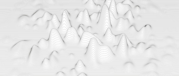 Fundo abstrato com formas de linha distorcidas em um fundo branco Ondas de linha de som monocromáticas