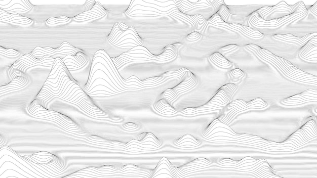 Fundo abstrato com formas de linha distorcidas em um fundo branco ondas de linha de som monocromáticas