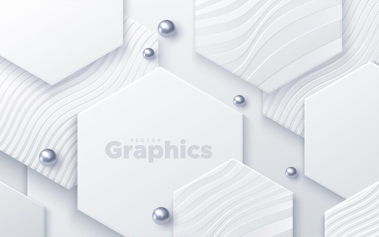 Fundo abstrato com formas hexagonais de papel branco e contas de prata