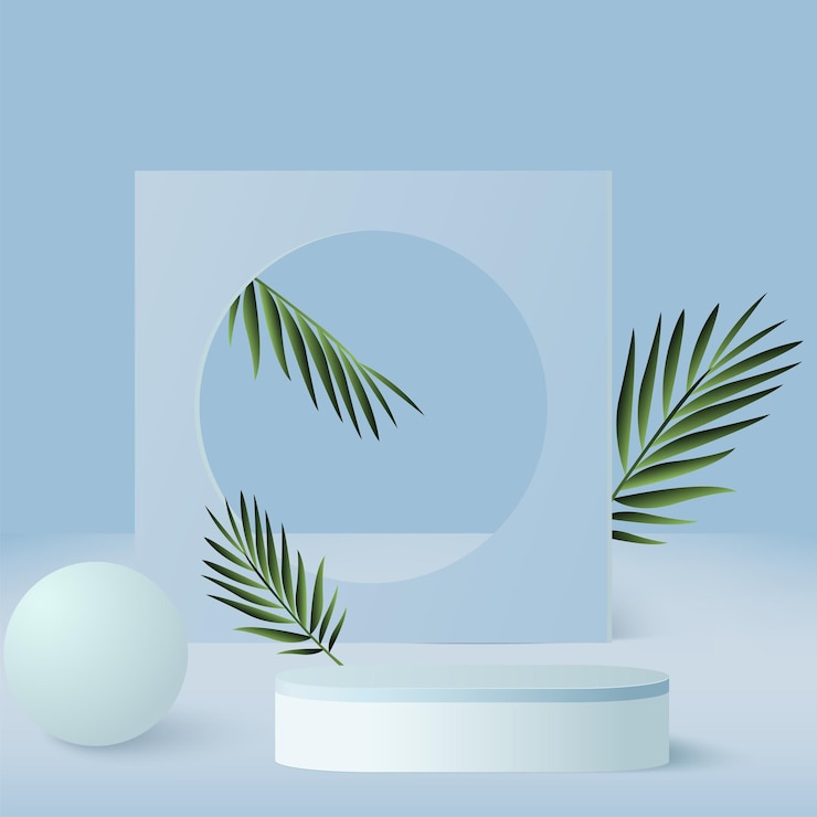 Vetor fundo abstrato com pódios 3d geométricos de cor azul.