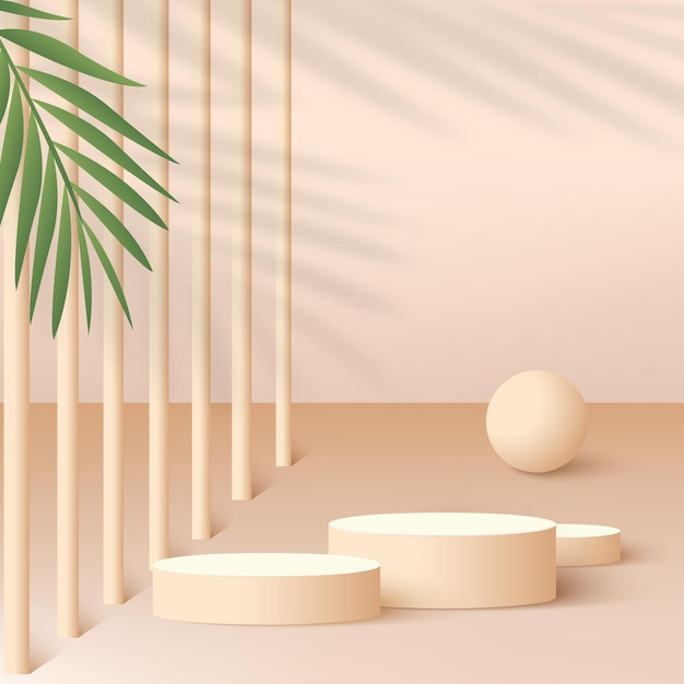 Fundo abstrato com pódios 3d geométricos de cor creme. ilustração vetorial.